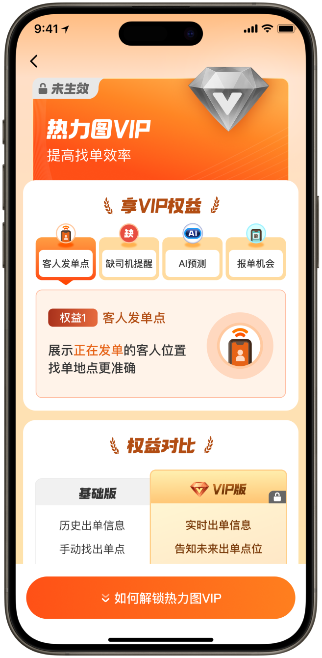 司机端热力图 VIP 权益页预览。