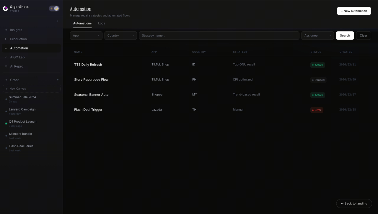Vibe code automation page