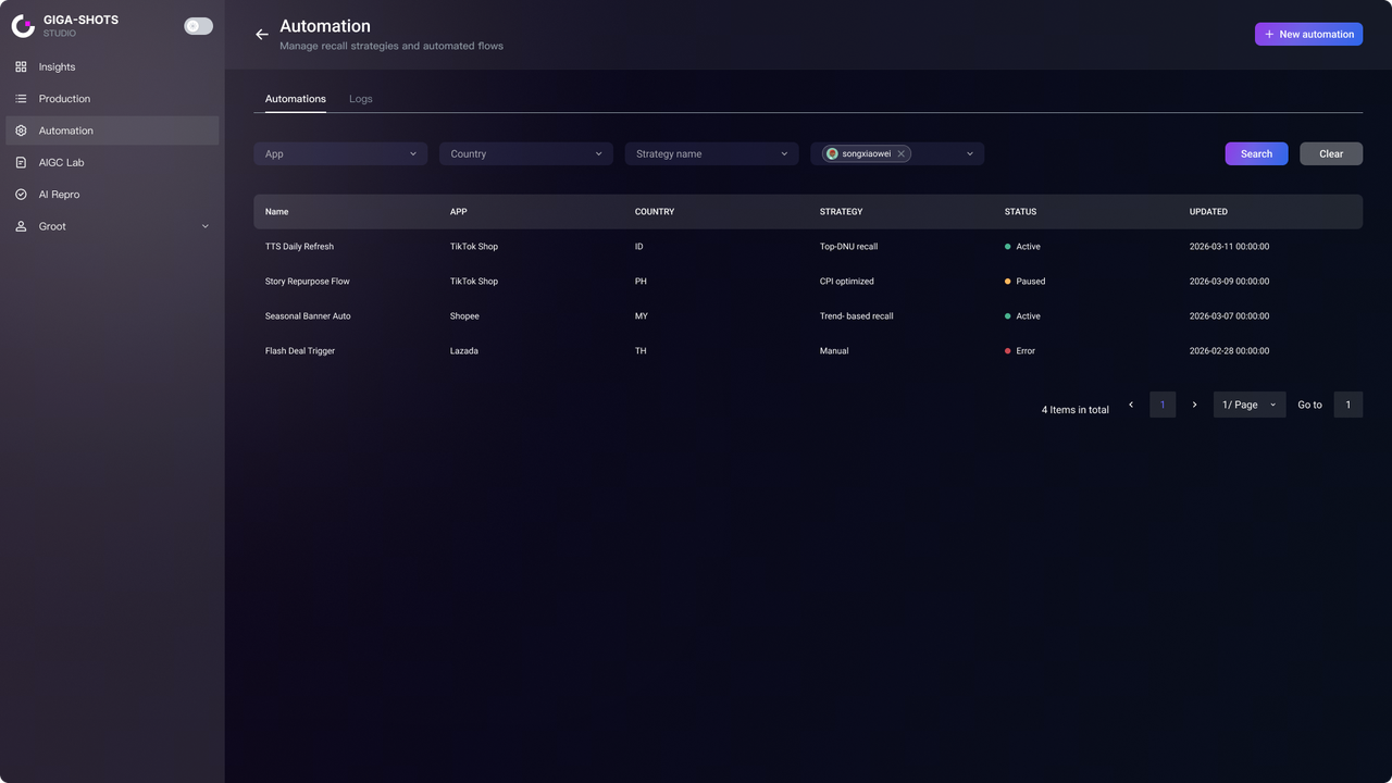 Fused automation page