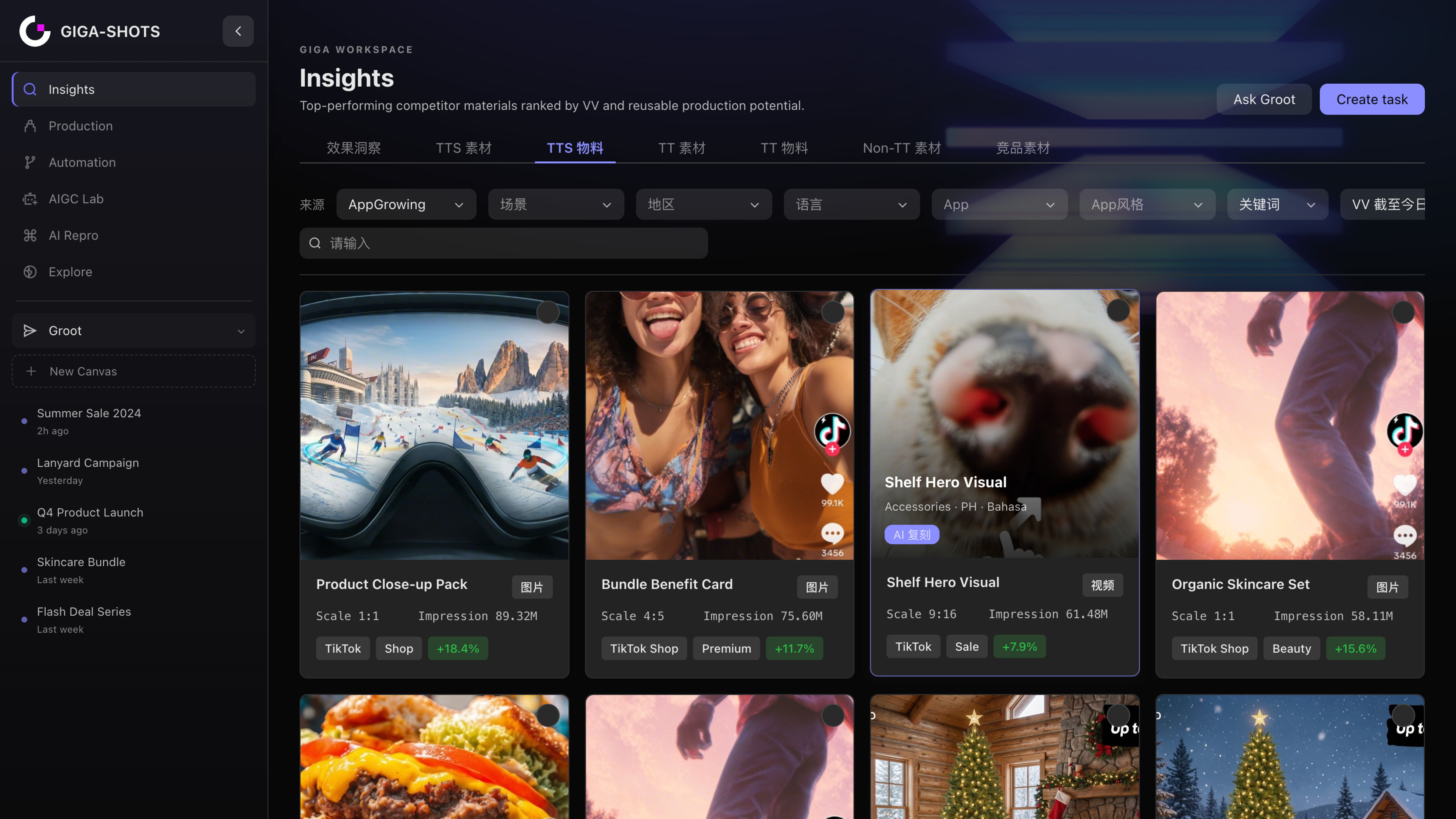 GIGA-SHOTS insights material grid