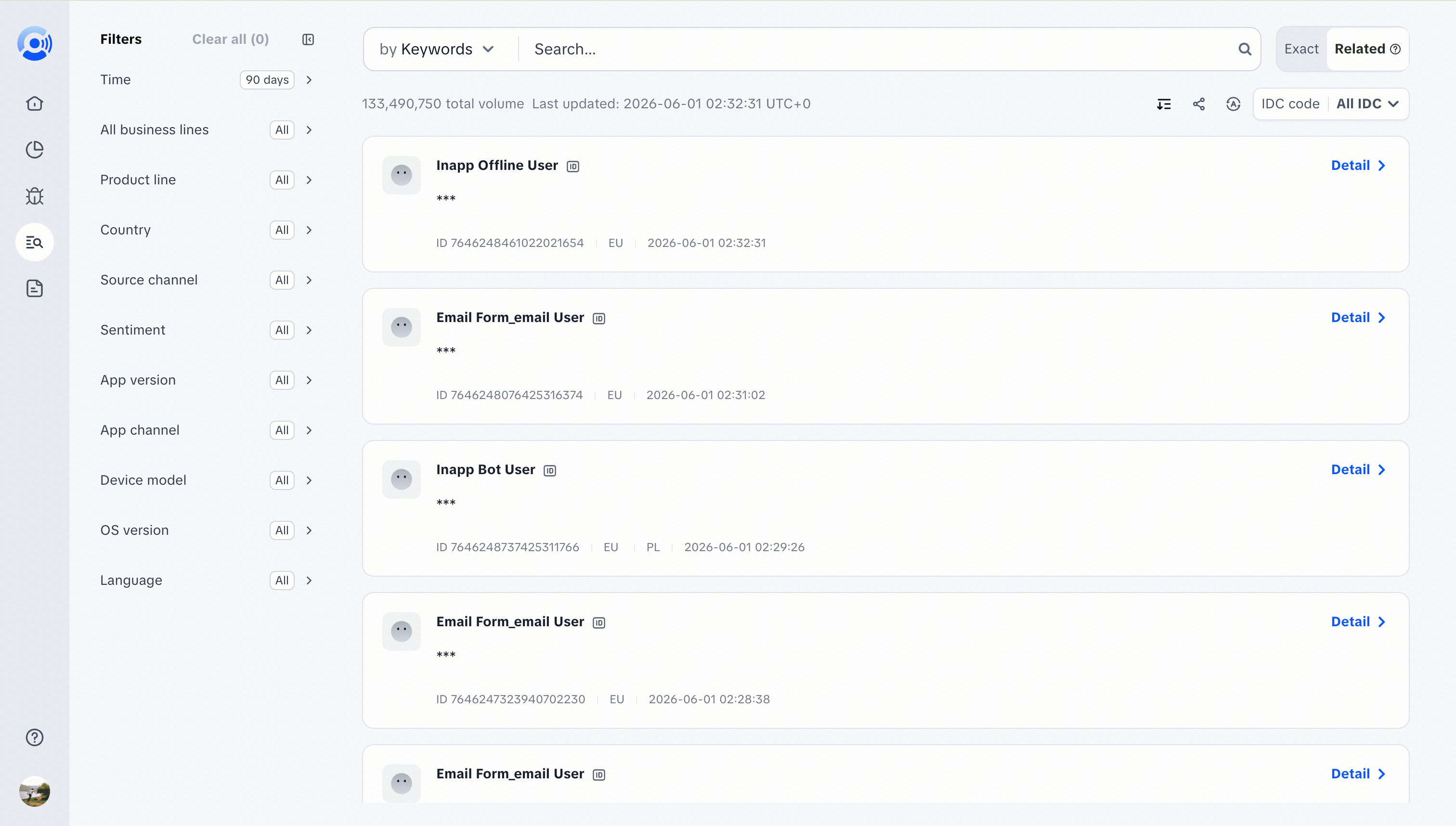VoC feedback voice list